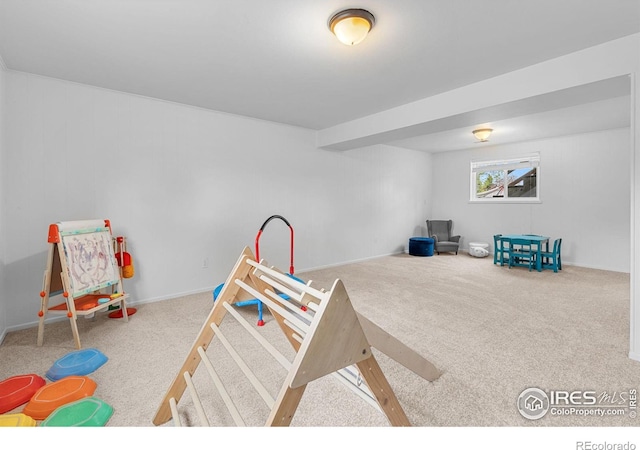 game room featuring carpet floors