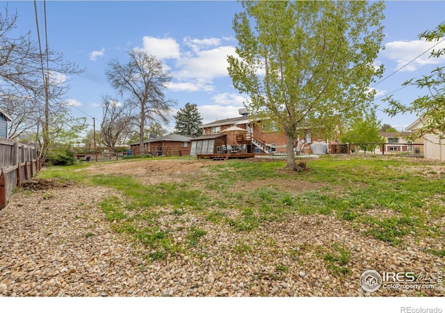 view of yard featuring a deck and a fenced backyard