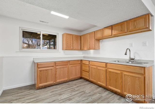 713 Boltz Dr, Fort Collins, CO 80525 - kitchen with visible vents, a sink, light wood-style flooring, and light countertops