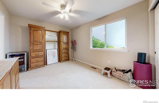 1442 Mallard Dr, Johnstown, CO 80534 - miscellaneous room with light carpet, baseboards, and a ceiling fan
