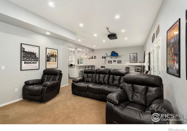 4400 Red Fox Ct, Loveland, CO 80537 - living area featuring recessed lighting, carpet, and a textured wall
