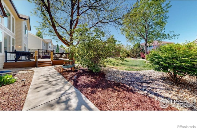 view of yard featuring a wooden deck