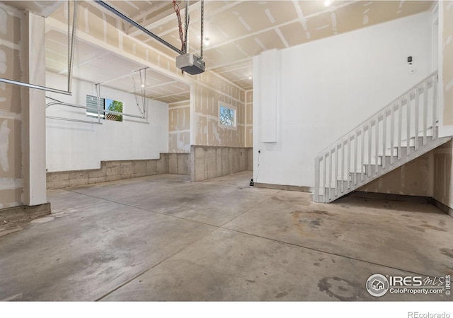garage with a garage door opener