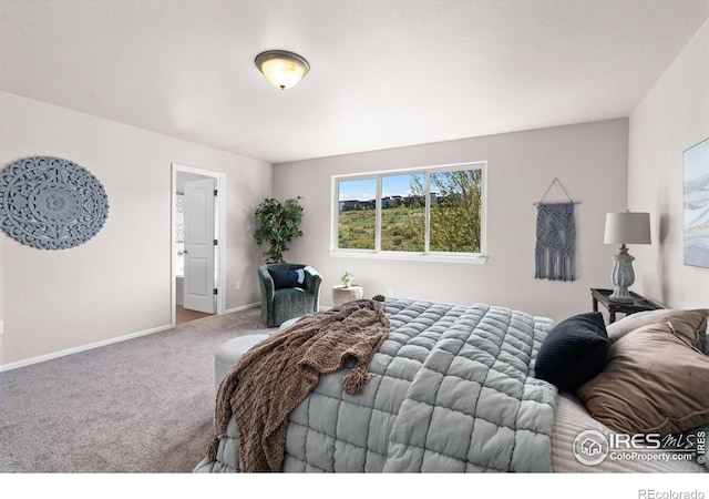 bedroom featuring carpet and baseboards
