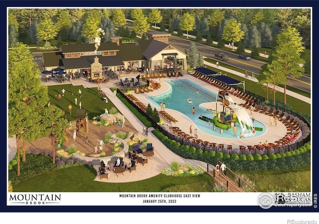 community pool with a patio