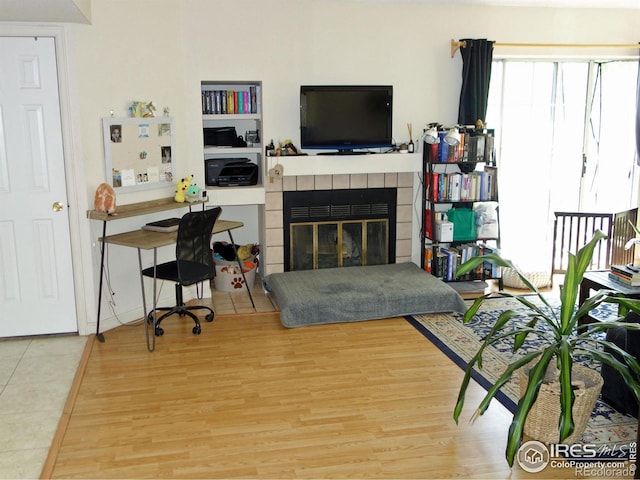 6036 Gunbarrel Ave Unit B, Boulder, CO 80301 - living area with wood finished floors and a fireplace