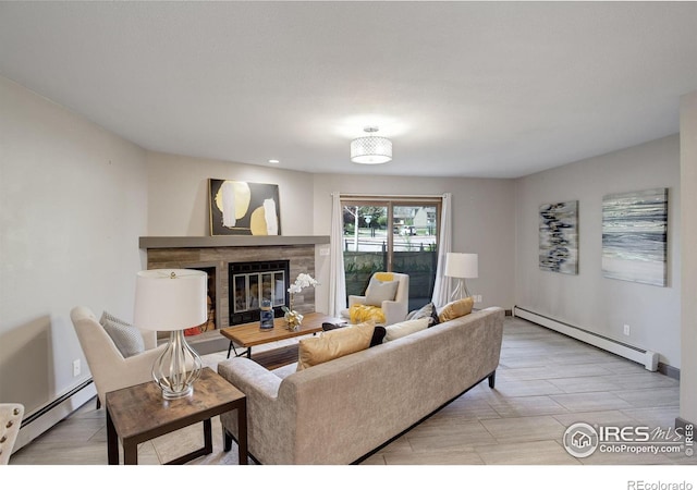 3785 Birchwood Dr, Boulder, CO 80304 - living room with baseboard heating, a glass covered fireplace, and recessed lighting