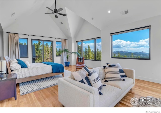 11 Juneau Cir, Nederland, CO 80466 - bedroom with baseboards, high vaulted ceiling, visible vents, and wood finished floors