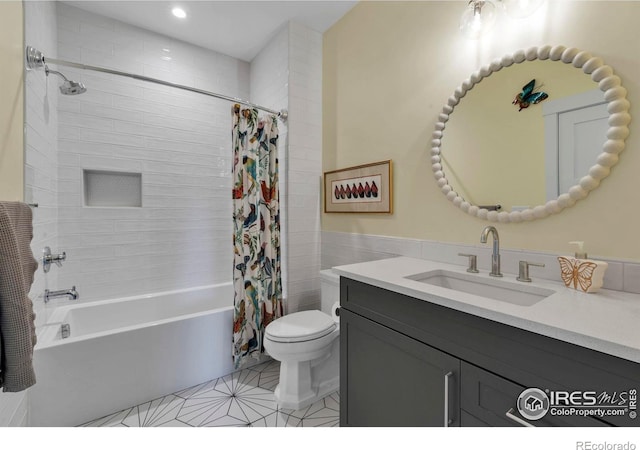 11 Juneau Cir, Nederland, CO 80466 - full bath with vanity, tile patterned flooring, toilet, shower / bathtub combination with curtain, and recessed lighting