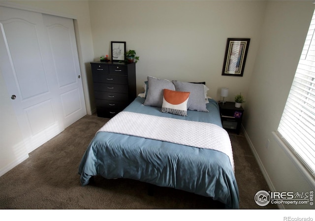 bedroom with carpet floors and baseboards