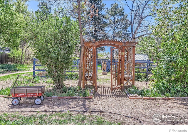 view of play area with fence