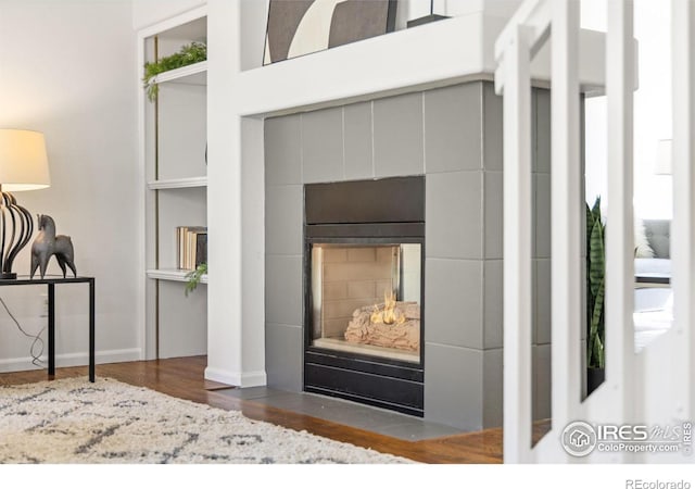 1507 Begonia Way, Superior, CO 80027 - detailed view of a fireplace, wood finished floors, and baseboards