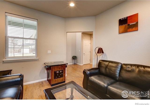 living room featuring baseboards and wood finished floors