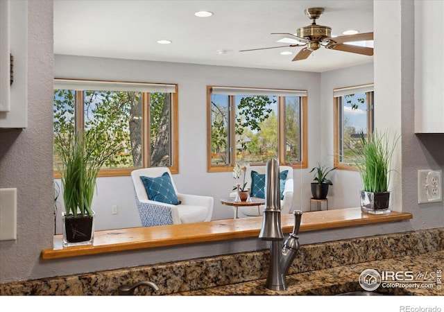 1309 Alexandria St, Lafayette, CO 80026 - living room with a ceiling fan, recessed lighting, and a textured wall