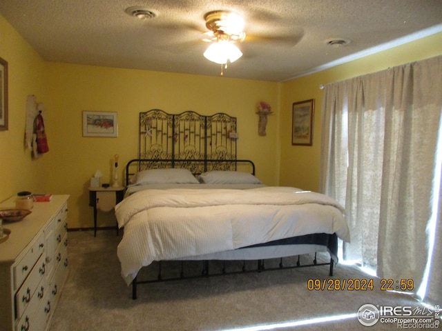13969 County Road 33, Sterling, CO 80751 - bedroom with carpet, a ceiling fan, and a textured ceiling