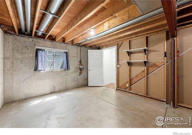 view of unfinished basement