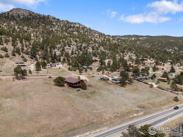 drone / aerial view featuring a mountain view