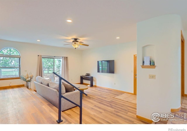1720 Chaparro Cir, Berthoud, CO 80513 - living area with baseboards, ceiling fan, recessed lighting, and light wood-type flooring
