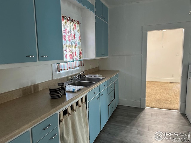109 E 5th St, Julesburg, CO 80737 - kitchen with dishwashing machine, blue cabinets, and a sink