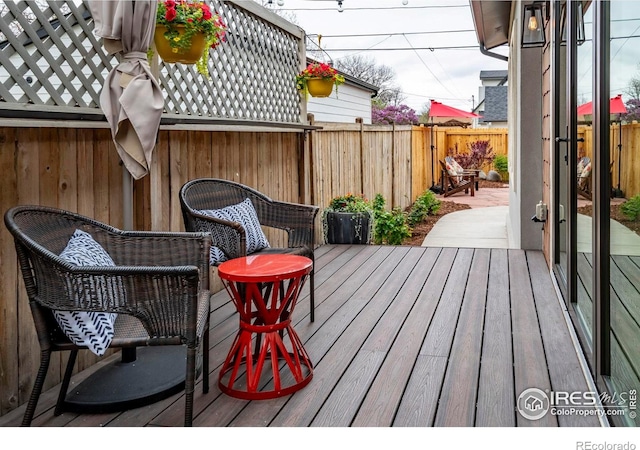 deck featuring a fenced backyard