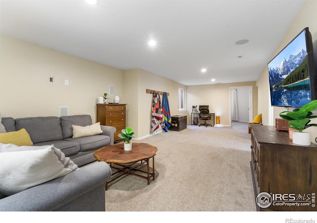 112 Cobble Dr, Windsor, CO 80550 - living room featuring carpet flooring, baseboards, and recessed lighting
