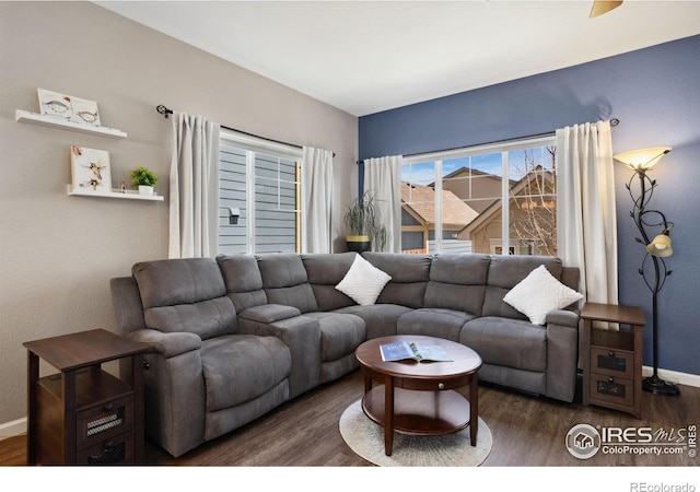 1278 Hummingbird Cir Unit D, Longmont, CO 80501 - living room featuring wood finished floors and baseboards