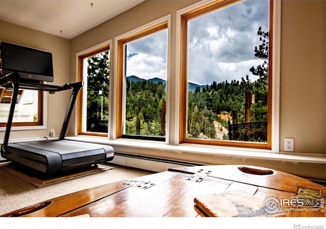 workout area featuring a mountain view