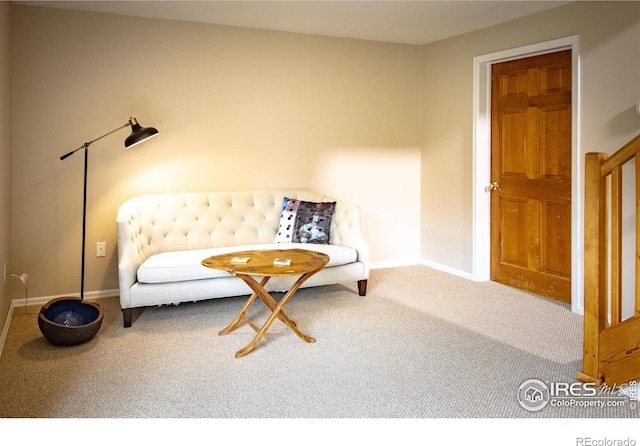 sitting room with carpet floors and baseboards