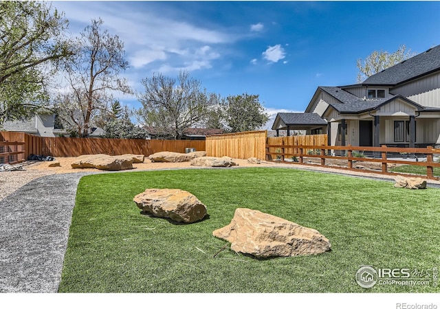 view of yard with a fenced backyard
