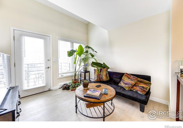 living room featuring baseboards and wood finished floors