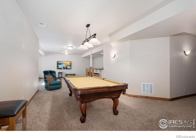 7084 Sumner St, Wellington, CO 80549 - game room with carpet, billiards, and visible vents