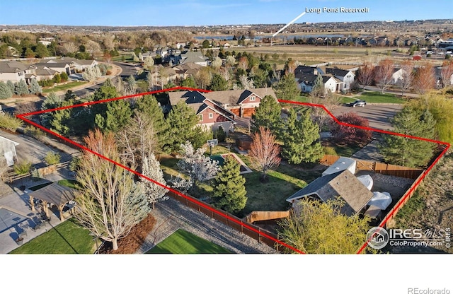 14582 Homestead Pl, Broomfield, CO 80023 - aerial perspective of suburban area with property parcel outlined