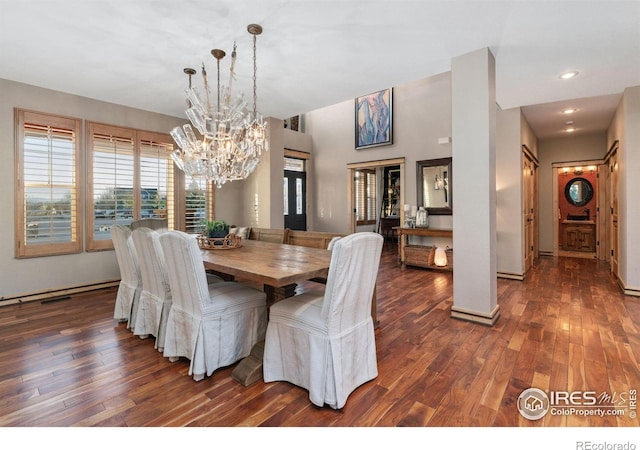 14582 Homestead Pl, Broomfield, CO 80023 - dining area featuring a chandelier, hardwood / wood-style flooring, and recessed lighting