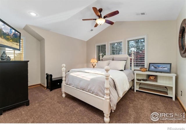 14582 Homestead Pl, Broomfield, CO 80023 - carpeted bedroom with lofted ceiling, baseboards, and ceiling fan