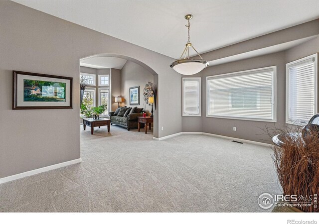 10305 Charissglen Cir, Highlands Ranch, CO 80126 - sitting room featuring arched walkways and carpet