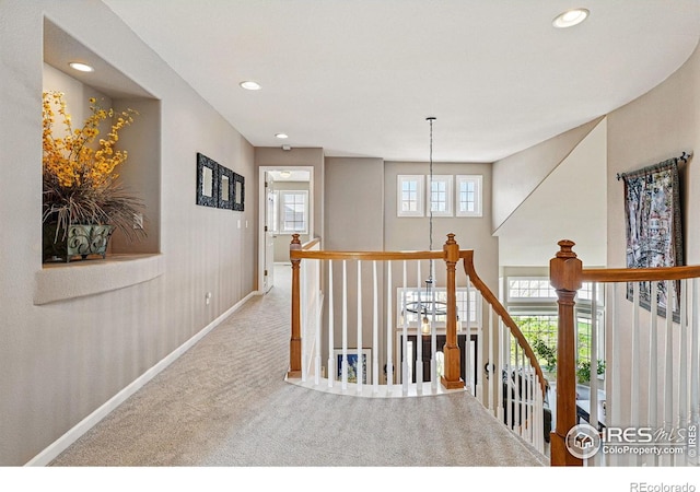 10305 Charissglen Cir, Highlands Ranch, CO 80126 - corridor with an upstairs landing, carpet, and recessed lighting