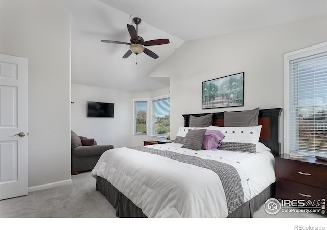 1809 Keel Ct, Lafayette, CO 80026 - bedroom featuring baseboards, carpet flooring, a ceiling fan, and vaulted ceiling