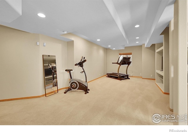 2206 Eagles Nest Dr, Lafayette, CO 80026 - exercise area featuring carpet floors, baseboards, and recessed lighting
