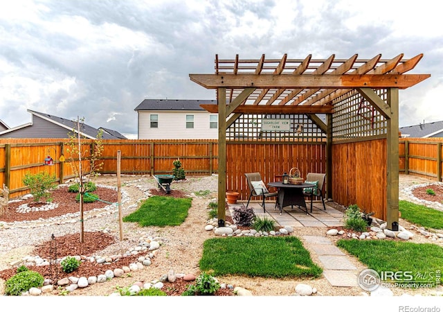 506 Bobcat Ct, Wiggins, CO 80654 - fenced backyard featuring a patio area and a pergola