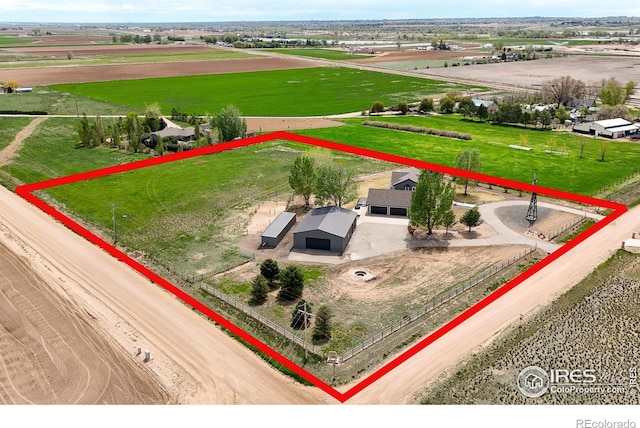 view of rural area with property boundaries highlighted and large plots for crops