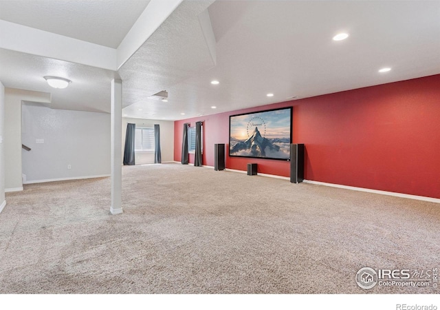 9137 Harlequin Cir, Frederick, CO 80504 - basement featuring carpet flooring, recessed lighting, and baseboards