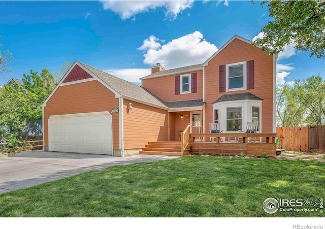 536 W Sycamore Cir, Louisville, CO 80027 - traditional-style house featuring a garage, driveway, a chimney, and roof with shingles