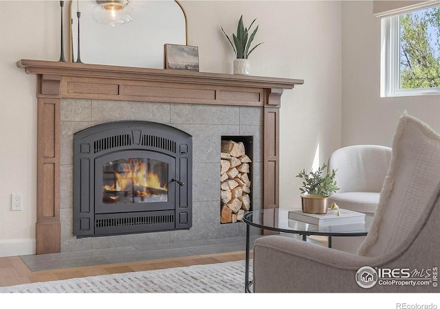 536 W Sycamore Cir, Louisville, CO 80027 - detailed view of wood finished floors, a fireplace, and baseboards