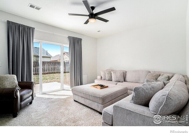7235 Andover St, Wellington, CO 80549 - living room featuring ceiling fan and carpet flooring