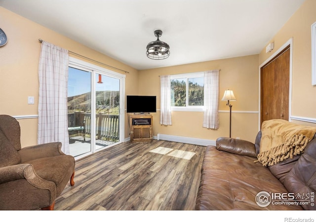 living room with wood finished floors and baseboards