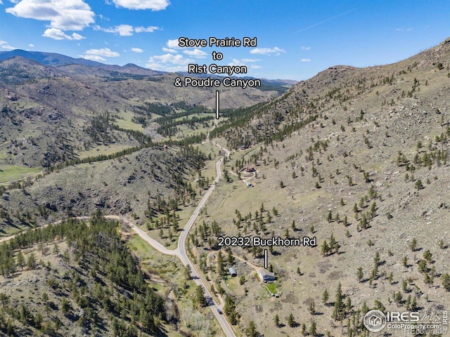 aerial view of property's location featuring mountains