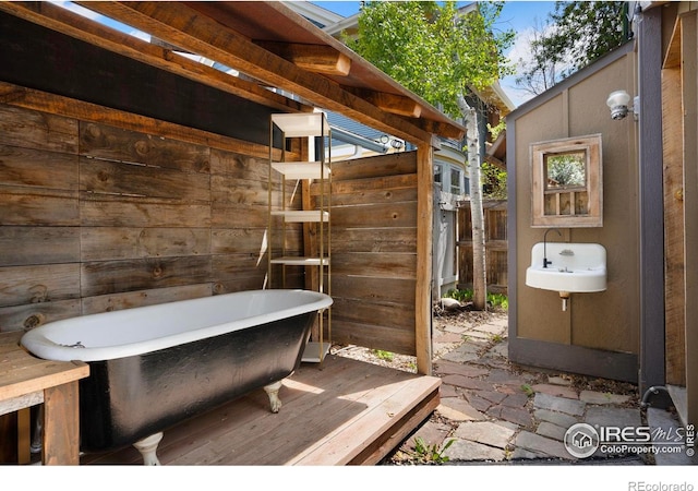 view of patio / terrace with a sink
