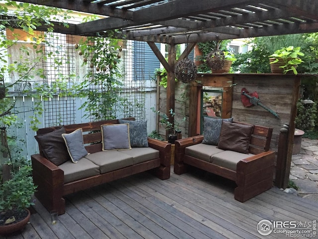 wooden terrace featuring a pergola