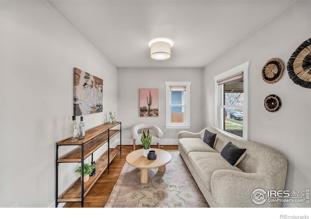 living room with wood finished floors and baseboards
