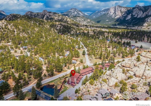 620 Macgregor Ave Unit 2, Estes Park, CO 80517 - aerial view of property and surrounding area featuring a mountainous background